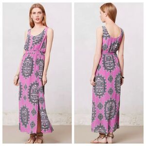 Anthropologie Maeve Dress Women XS Purple Black Silk Chiffon Tank Midi Boho
